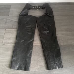 Black Leather Chaps Daytona Motorcycle BIKER SZ Small Zip Lace Up Waist Snap